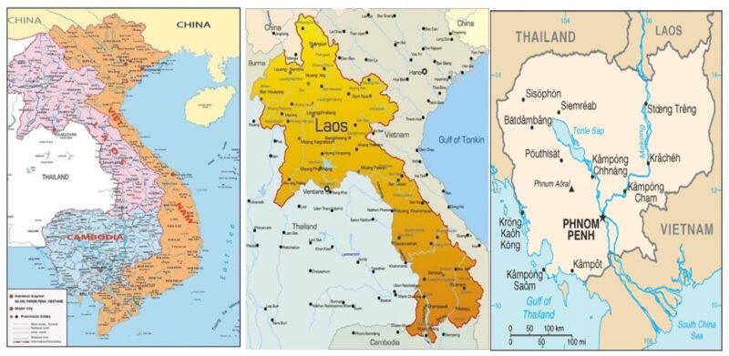 Fig.1: Maps of 3 countries: Viet Nam- Laos & Cambodia.